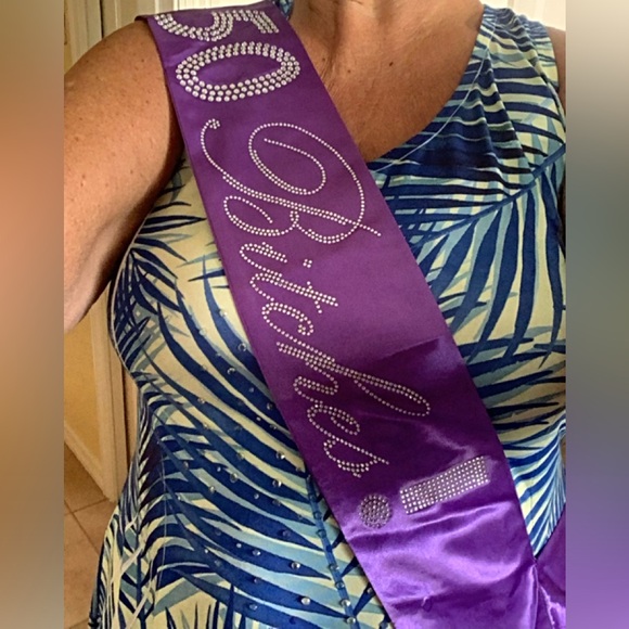 Party satin purple party banner cross shoulder with bling 50 years 💕💕💕 - Picture 10 of 12